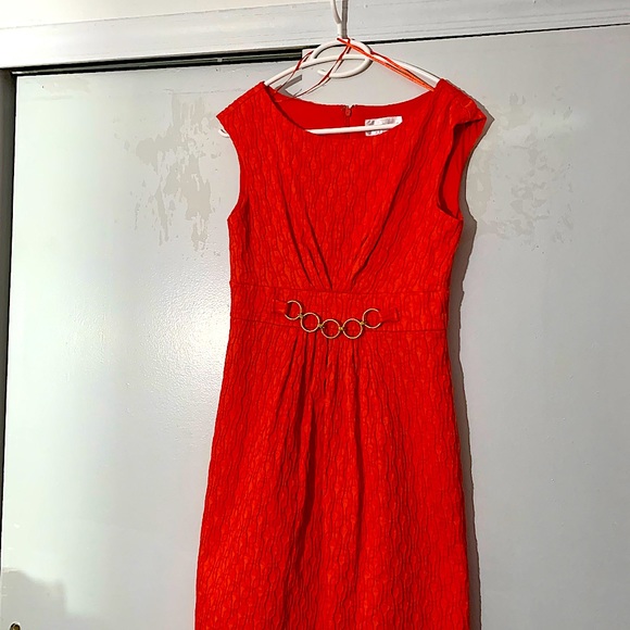 Dress size 8, orange, back zipper, cotton, polyester, spandex, lining, pockets. - Picture 1 of 2